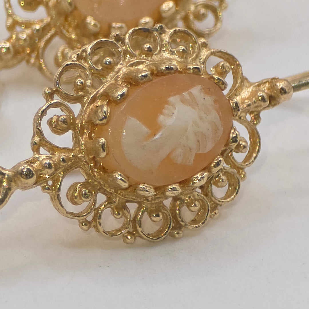 14K Gold Victorian Cameo Dangle Earrings