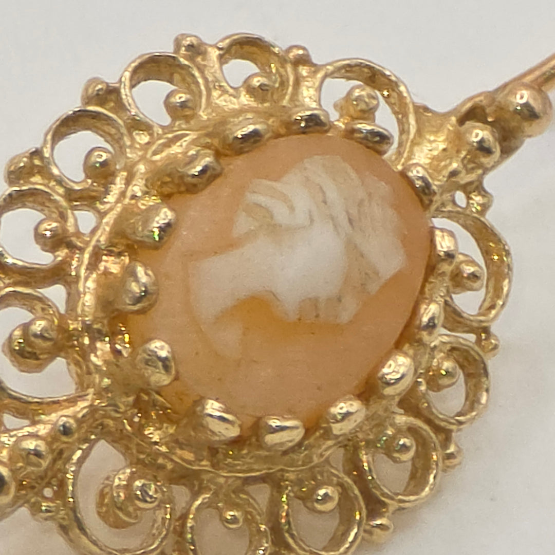 14K Gold Victorian Cameo Dangle Earrings