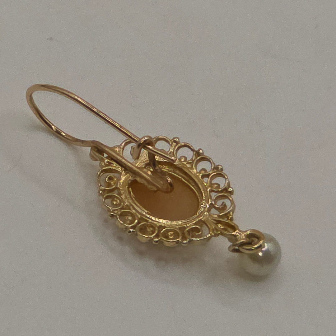 14K Gold Victorian Cameo Dangle Earrings