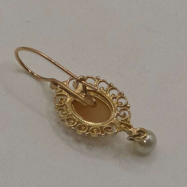 14K Gold Victorian Cameo Dangle Earrings