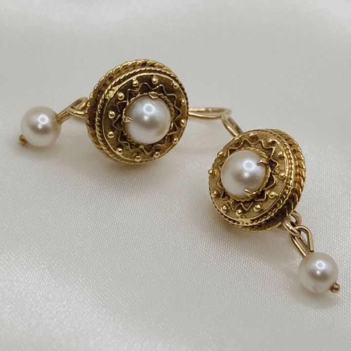 14K Gold Filigree Design Dangle Earrings
