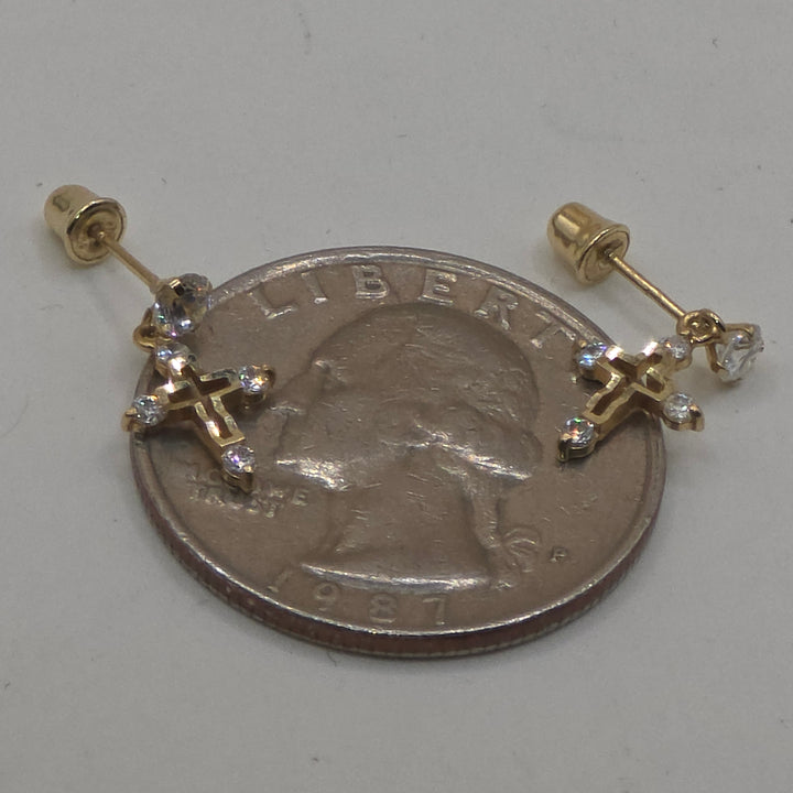 14K Gold & Quartz Petite Cross Dangle Earrings