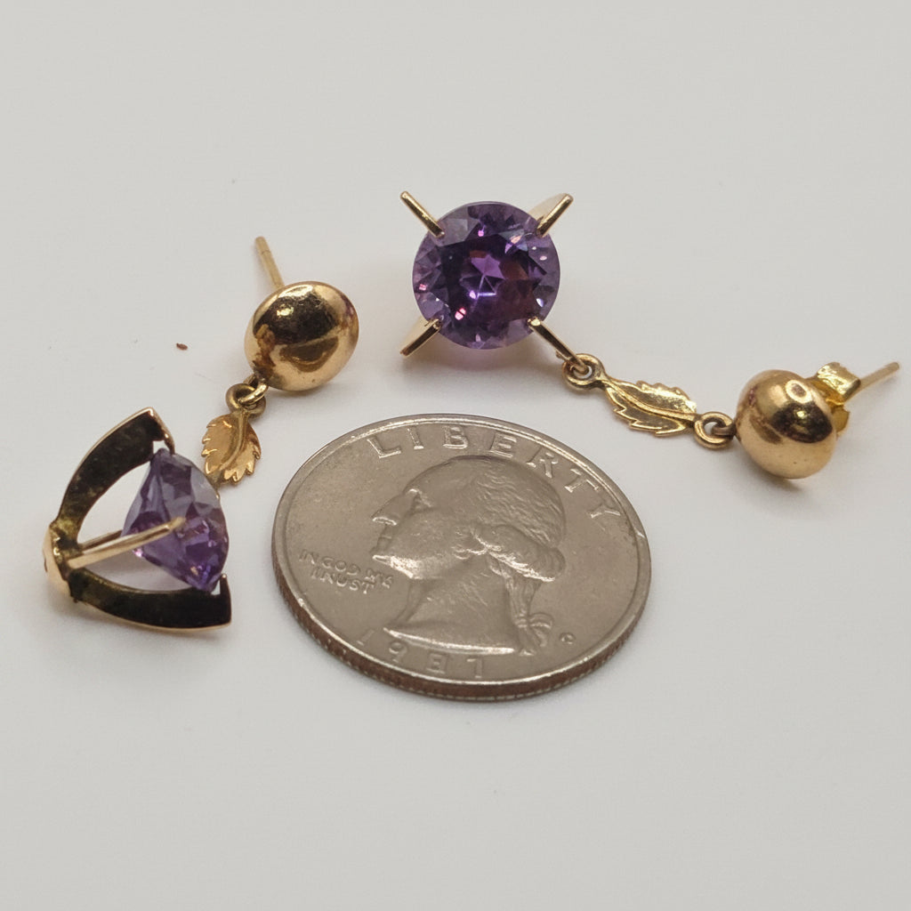 14K Gold & Large Amethyst Dangle Earrings