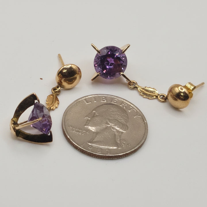 14K Gold & Large Amethyst Dangle Earrings