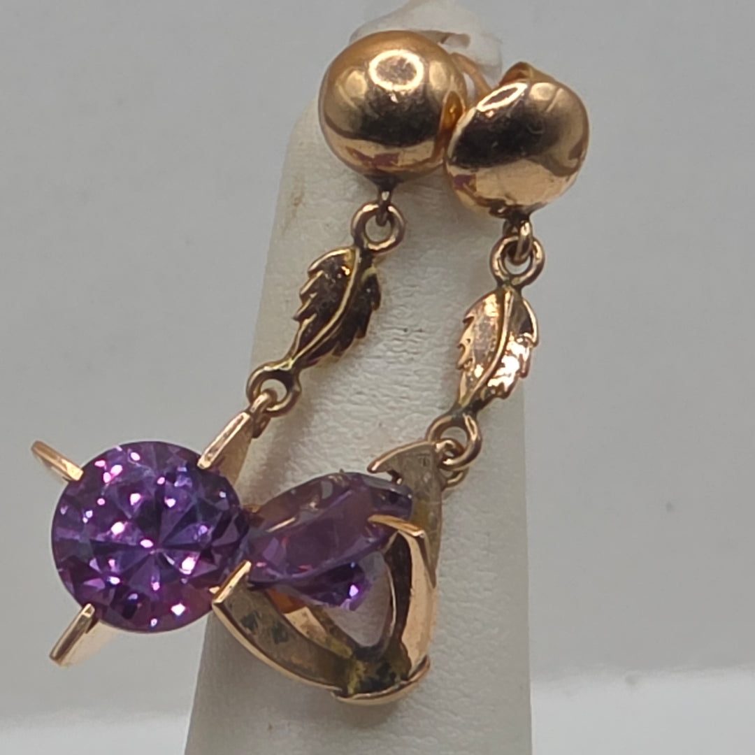 14K Gold & Large Amethyst Dangle Earrings