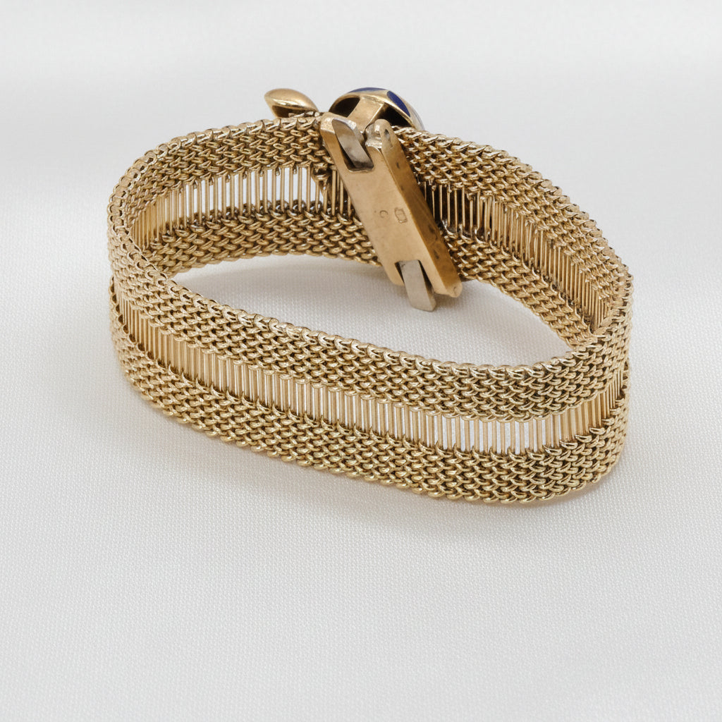 Spectacular 14K Gold, Diamond & Enameled Double Weave Bracelet