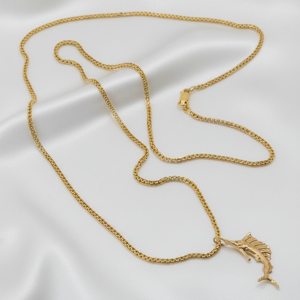 14K Gold Deep Sea Fishing Marlin Necklace