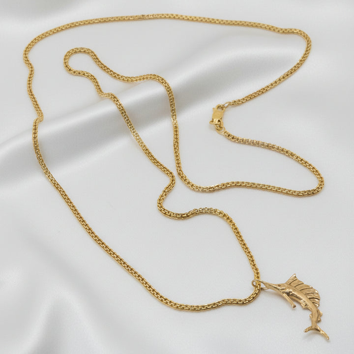 14K Gold Deep Sea Fishing Marlin Necklace