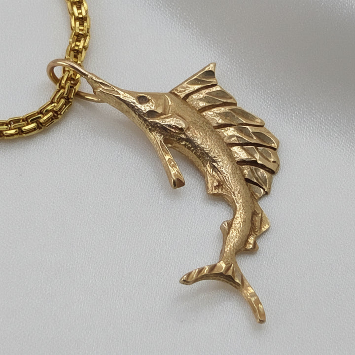 14K Gold Deep Sea Fishing Marlin Necklace