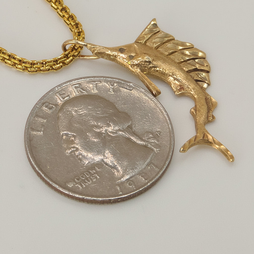 14K Gold Deep Sea Fishing Marlin Necklace