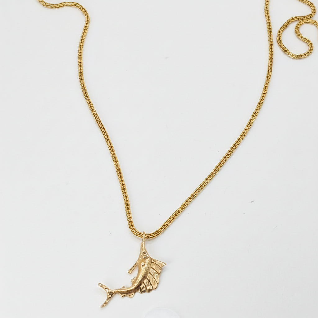 14K Gold Deep Sea Fishing Marlin Necklace