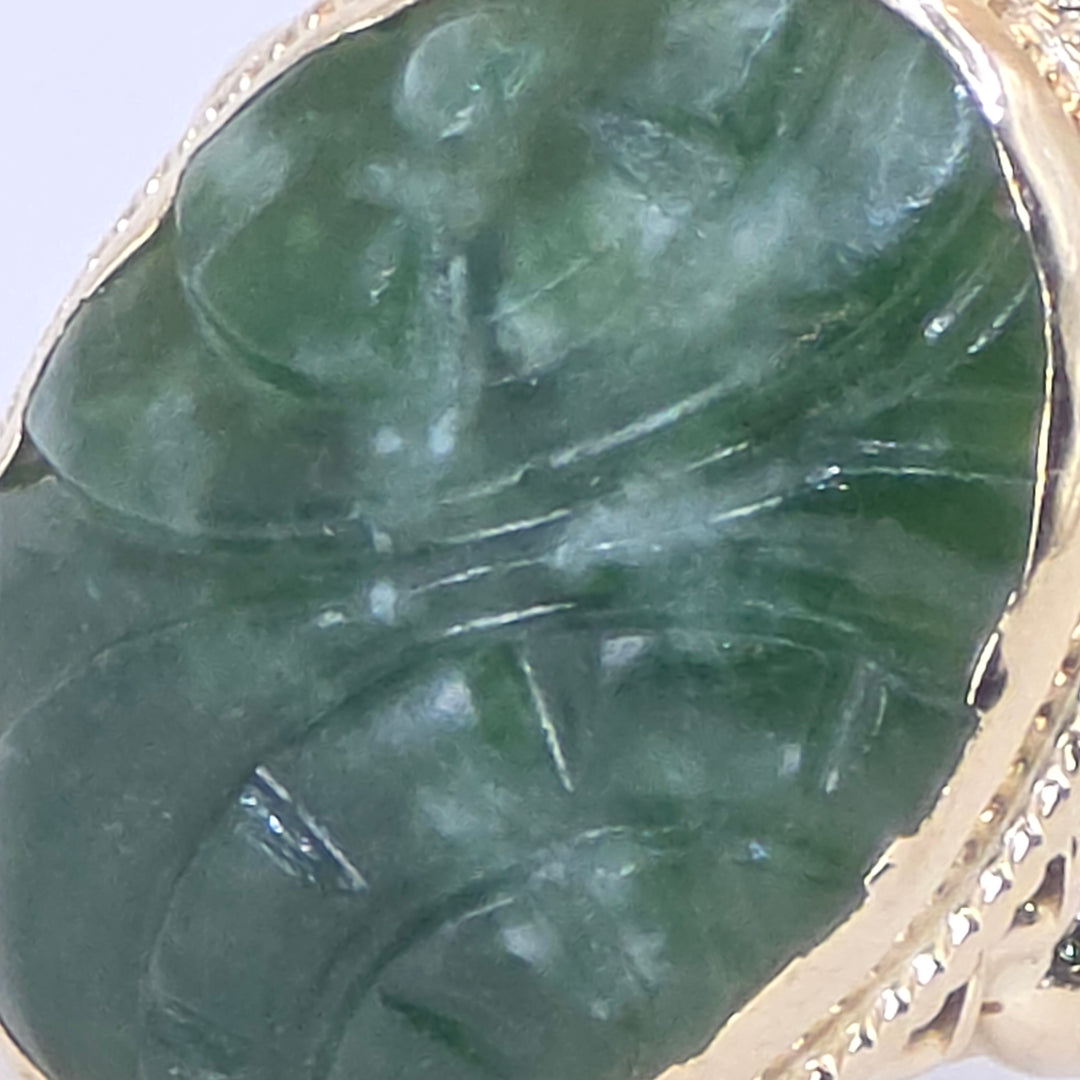 14K Gold Hand-Carved Green Jade Statement Ring