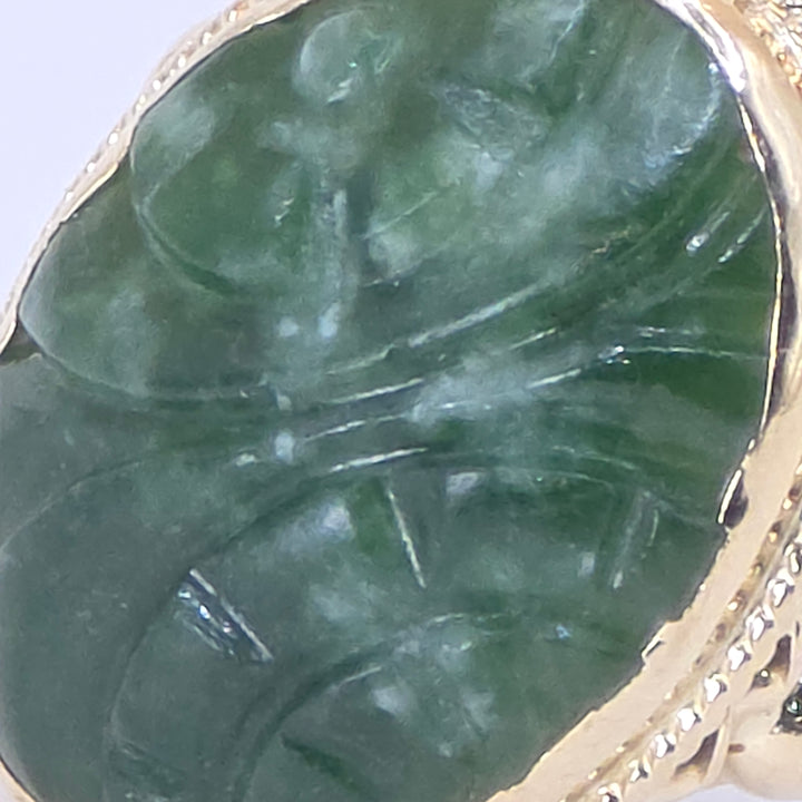 14K Gold Hand-Carved Green Jade Statement Ring