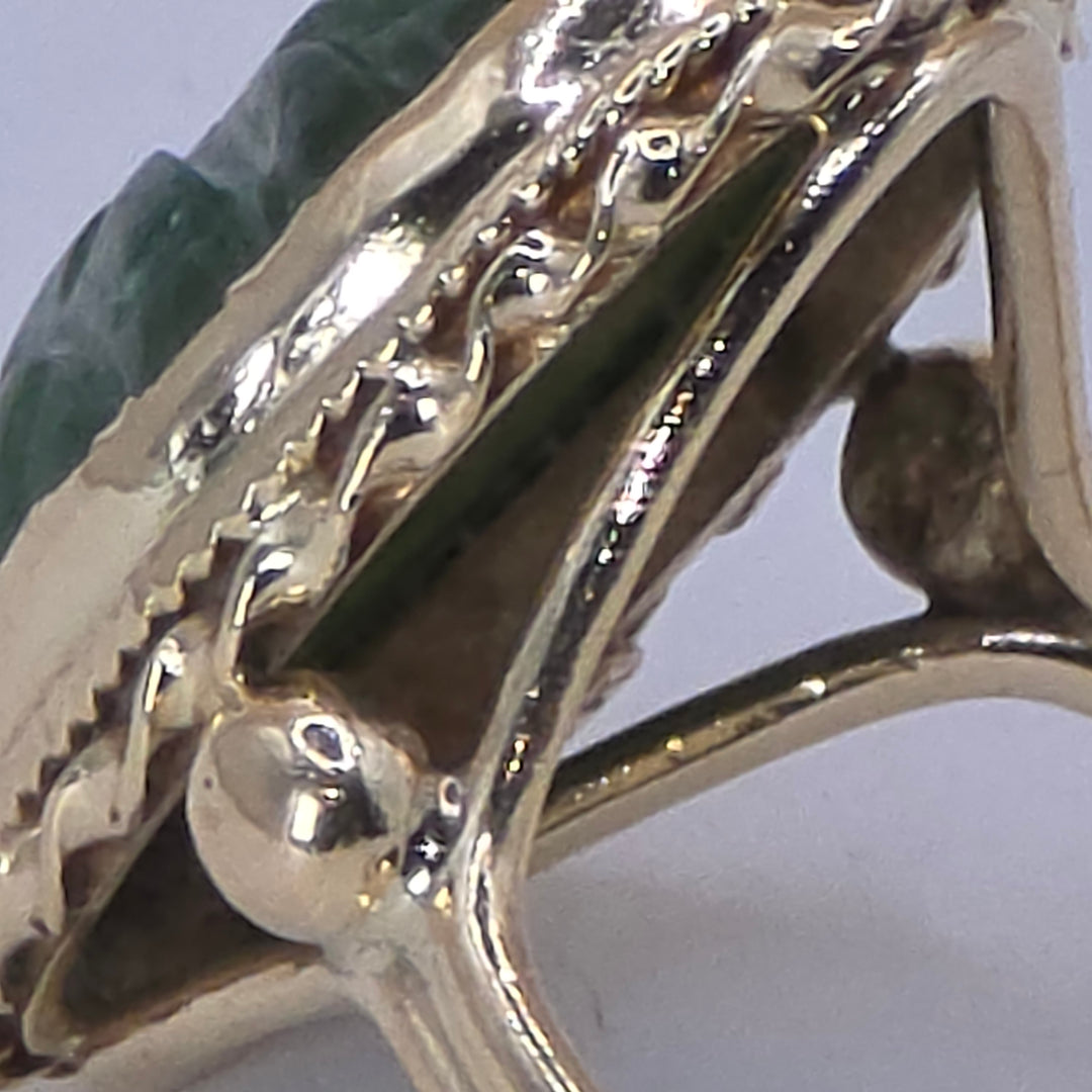 14K Gold Hand-Carved Green Jade Statement Ring