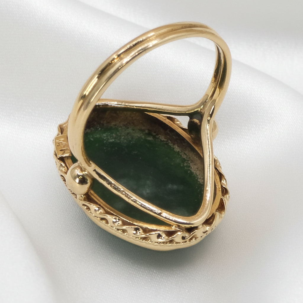 14K Gold Hand-Carved Green Jade Statement Ring