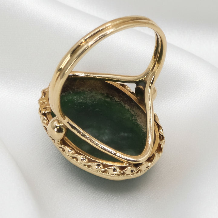 14K Gold Hand-Carved Green Jade Statement Ring