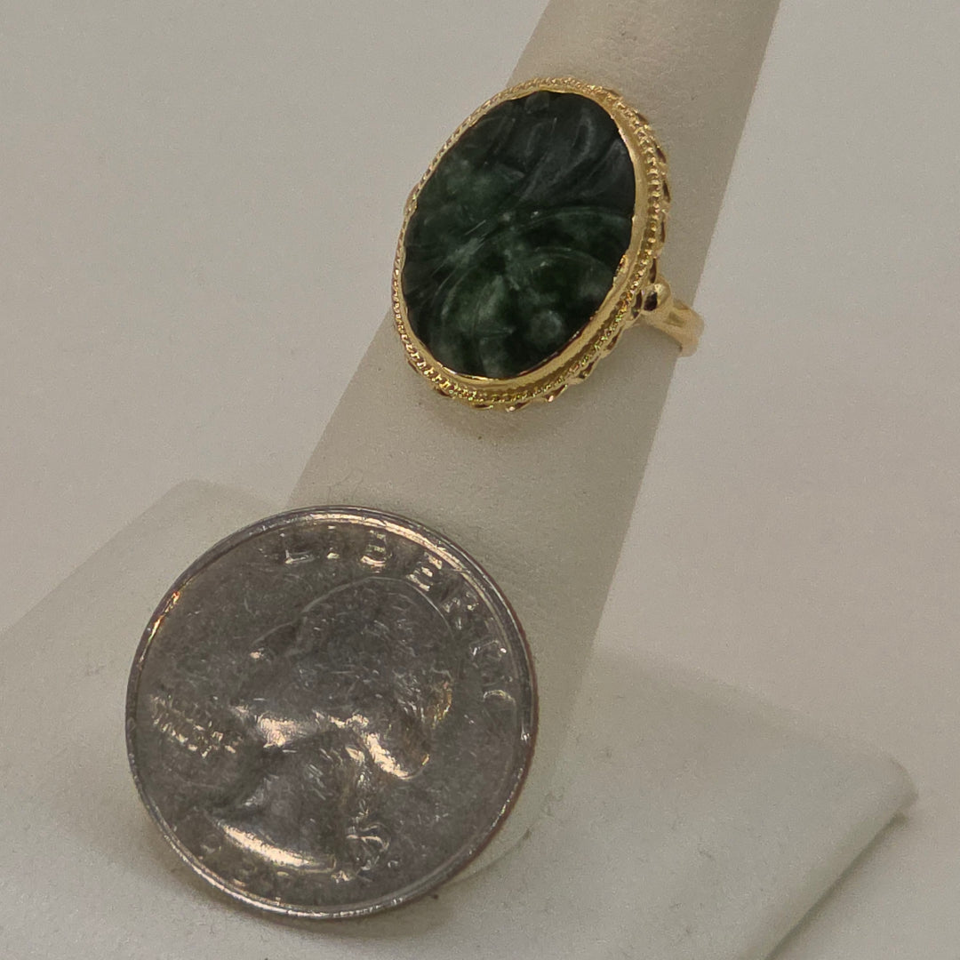 14K Gold Hand-Carved Green Jade Statement Ring