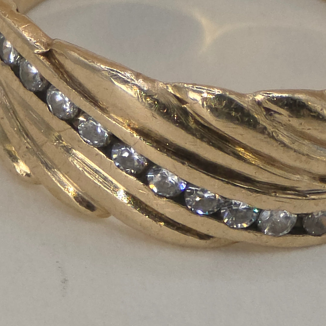 14K Gold Diagonal Wave Channel Set Diamond Statement Ring