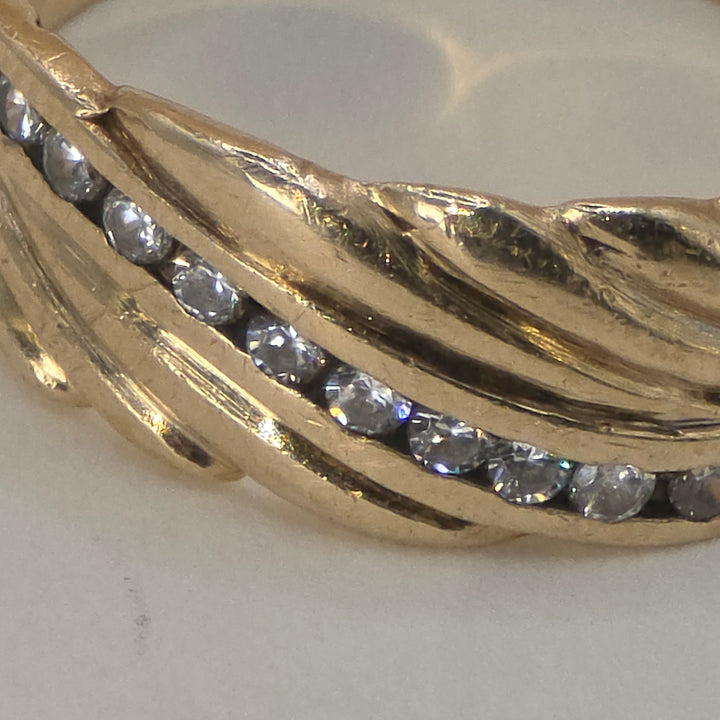 14K Gold Diagonal Wave Channel Set Diamond Statement Ring