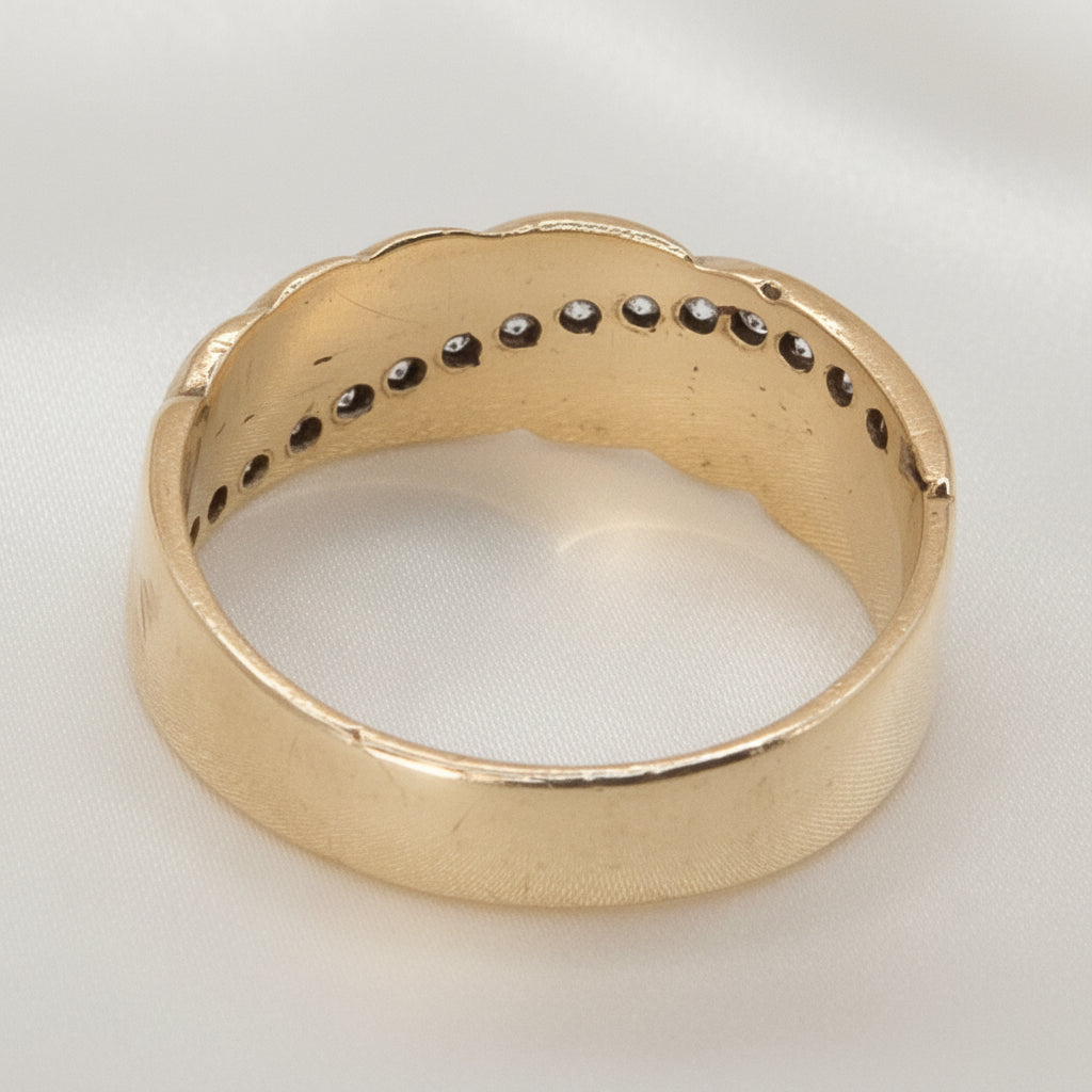 14K Gold Diagonal Wave Channel Set Diamond Statement Ring