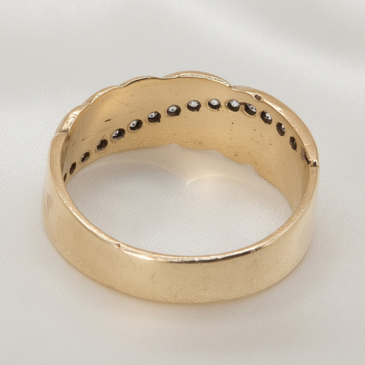 14K Gold Diagonal Wave Channel Set Diamond Statement Ring