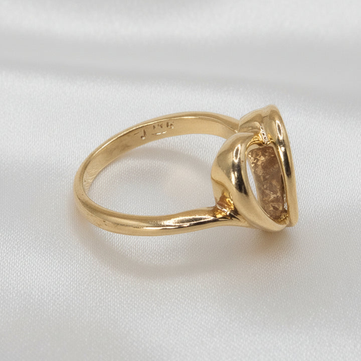14K Gold Abstract Asymmetrical Elegant Open Heart Ring