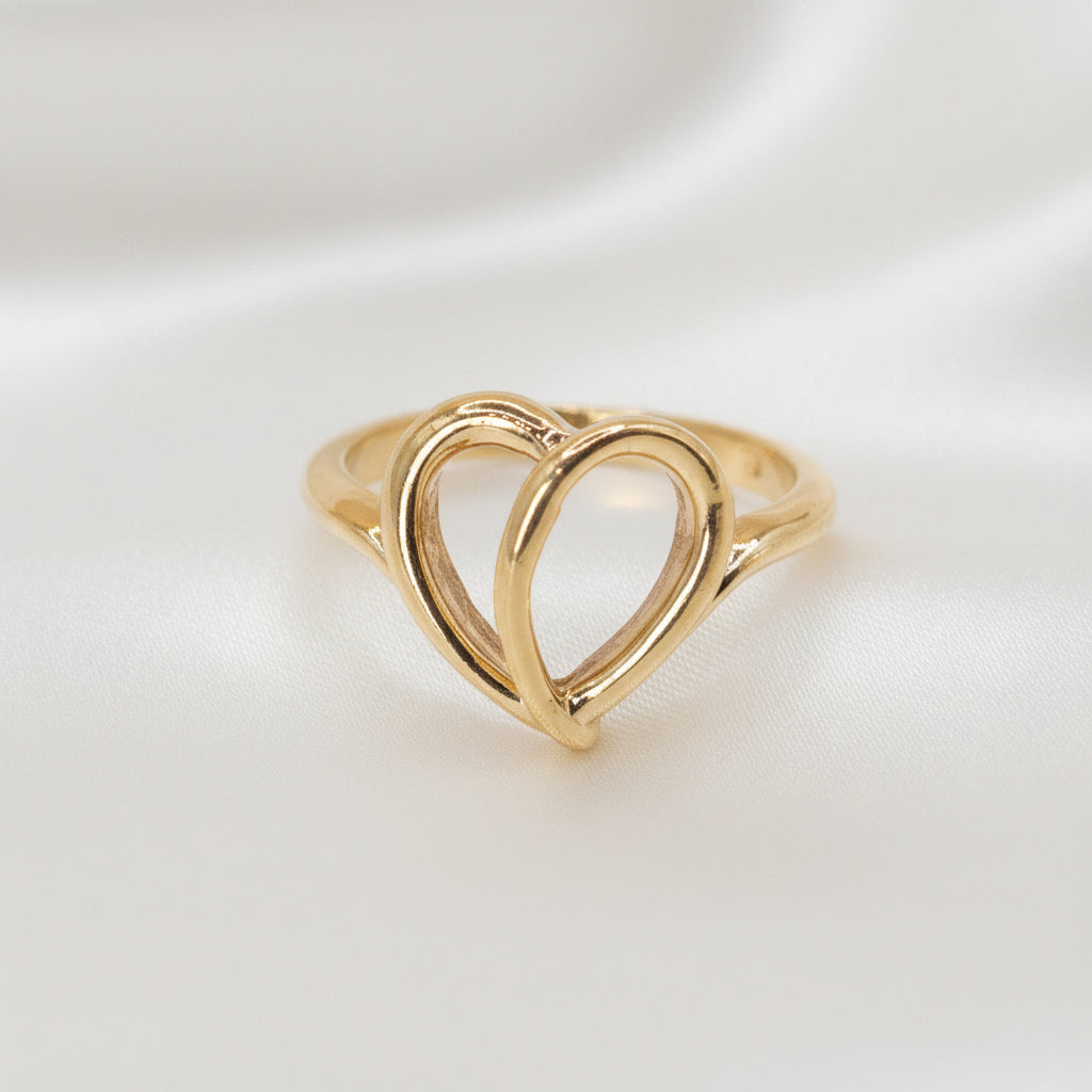 14K Gold Abstract Asymmetrical Elegant Open Heart Ring