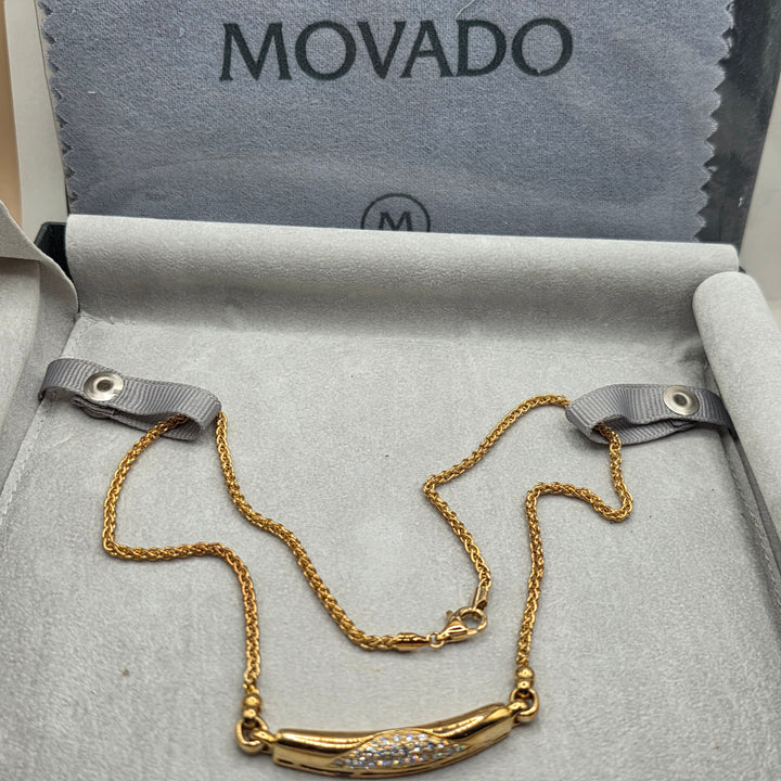 Extremely Rare 18K Gold & Diamond Movado Bar Necklace