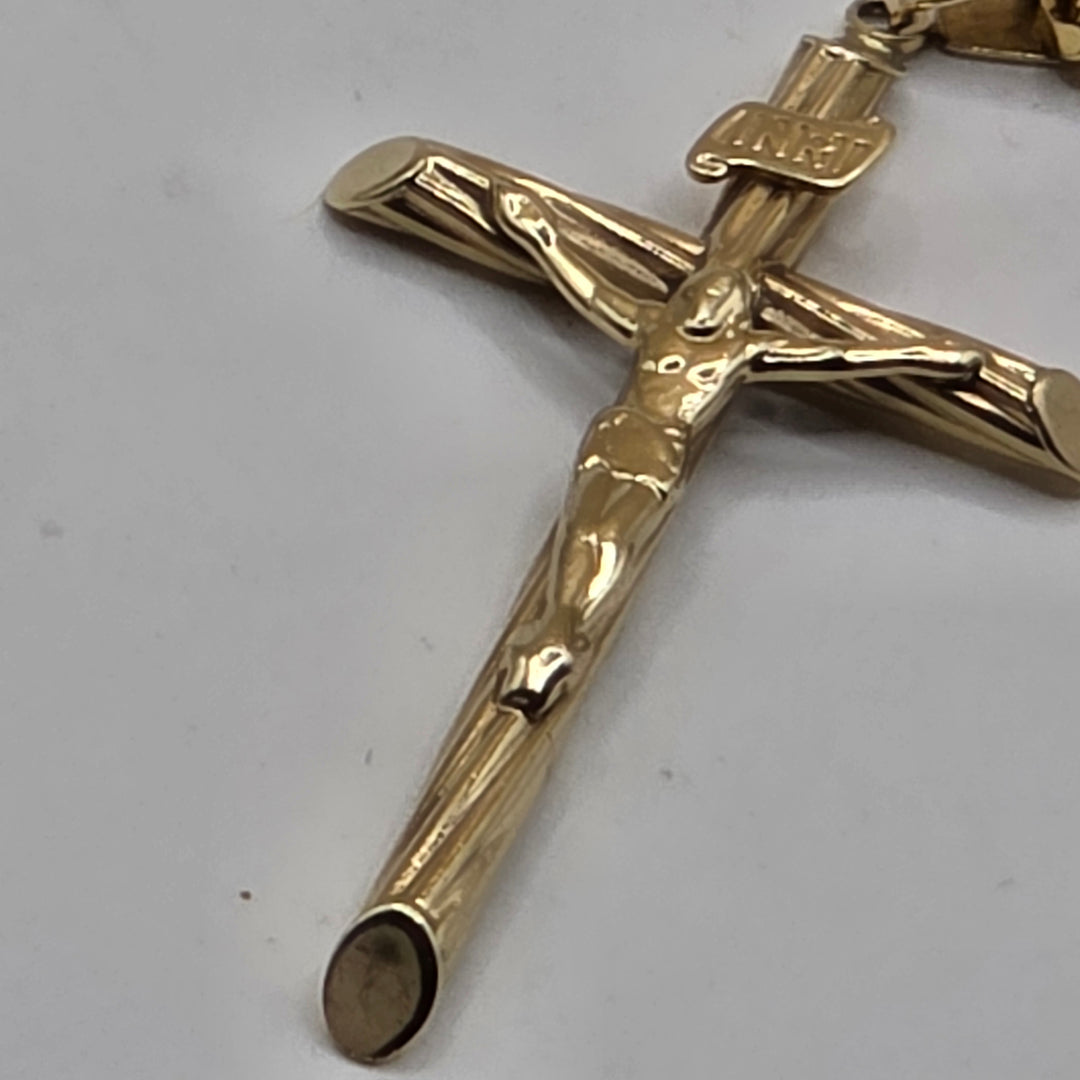10K Gold Crucifix, Flat Cubin Link Necklace