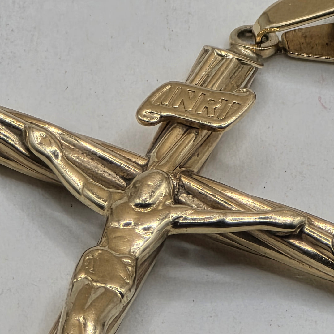 10K Gold Crucifix, Flat Cubin Link Necklace