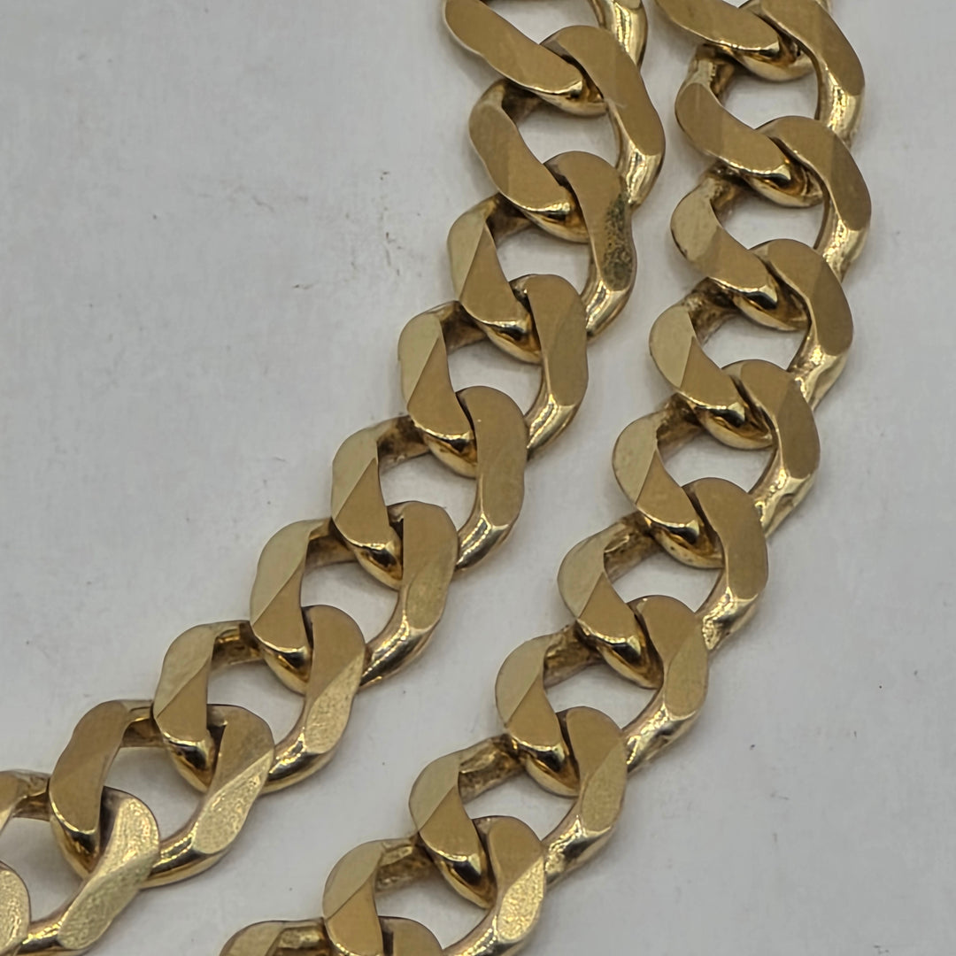 10K Gold Crucifix, Flat Cubin Link Necklace