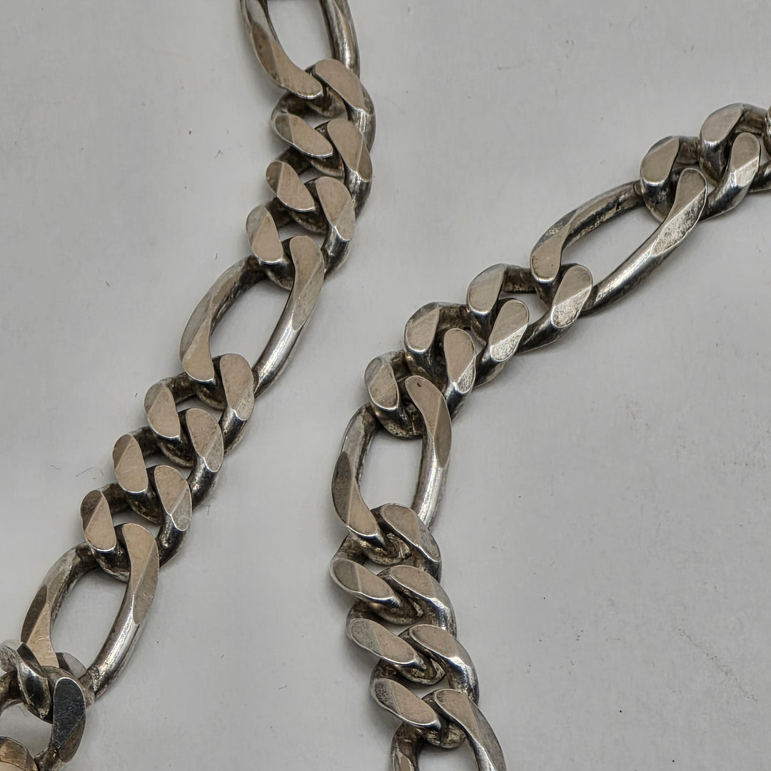 Bold Sterling Silver Bow Heart & Figaro Link Necklace