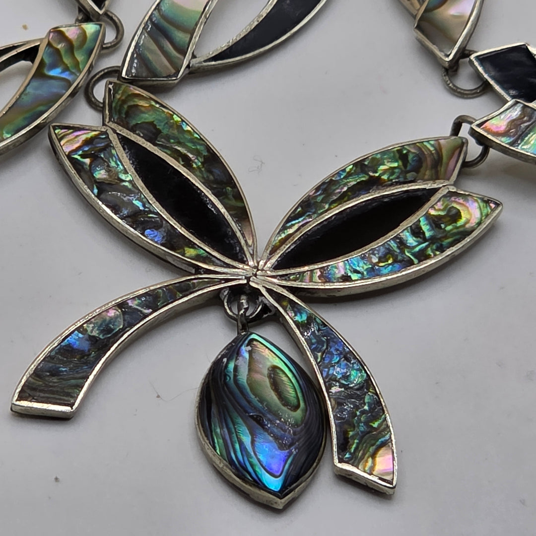 Sterling Silver. Abalone Shell & Enamel Necklace & Earrings Set