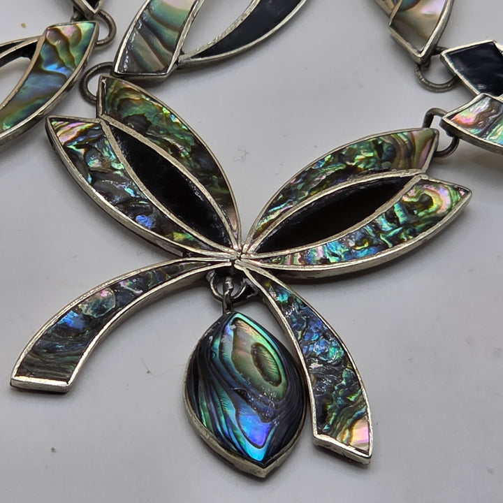 Sterling Silver. Abalone Shell & Enamel Necklace & Earrings Set
