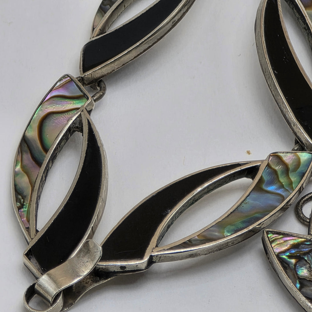 Sterling Silver. Abalone Shell & Enamel Necklace & Earrings Set