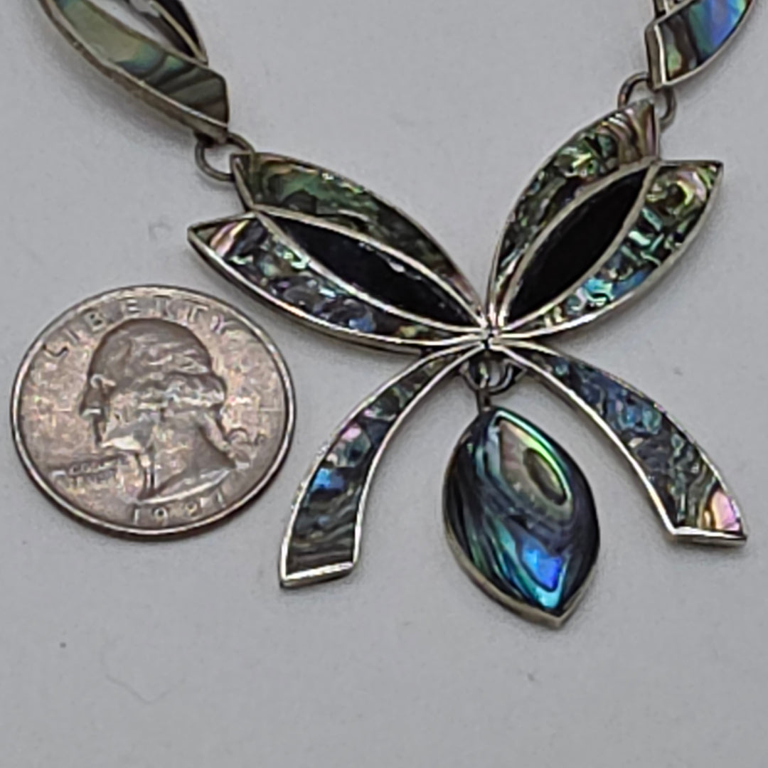 Sterling Silver. Abalone Shell & Enamel Necklace & Earrings Set