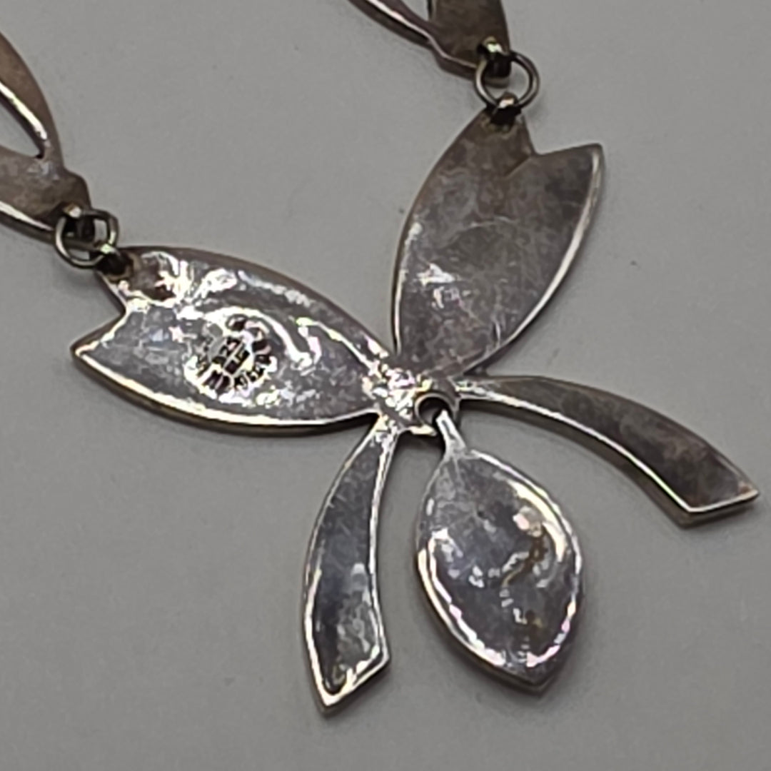 Sterling Silver. Abalone Shell & Enamel Necklace & Earrings Set