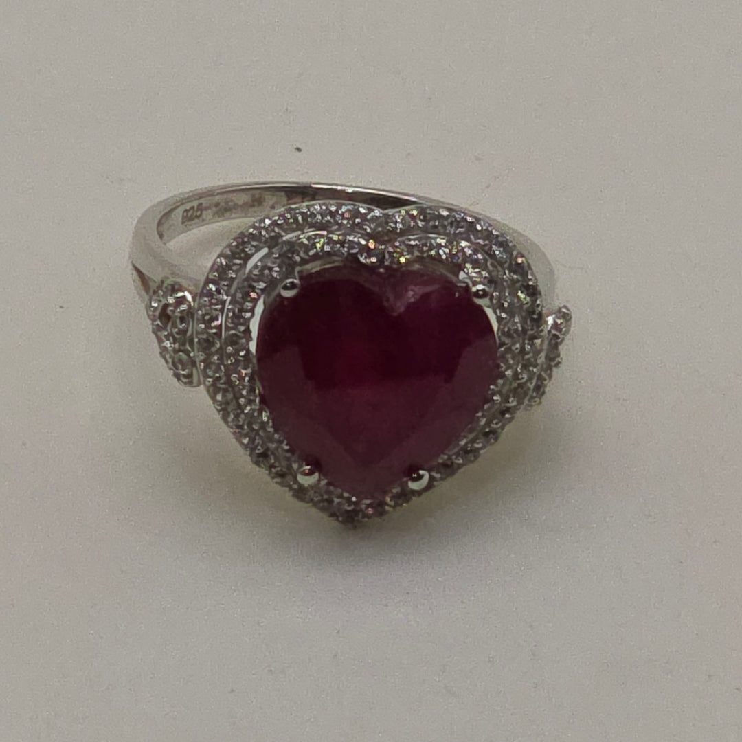 Sterling Silver & Red Heart Topaz Statement Ring