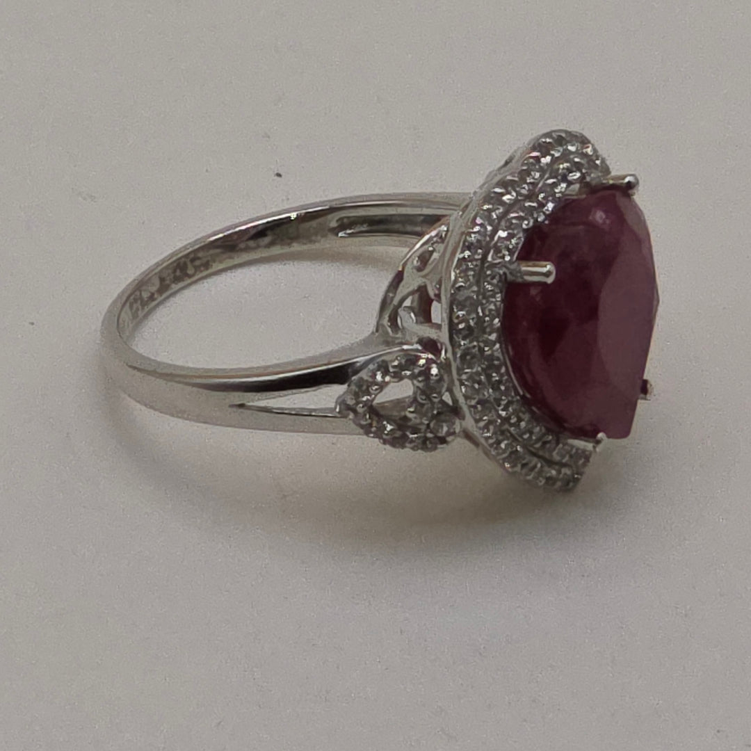 Sterling Silver & Red Heart Topaz Statement Ring