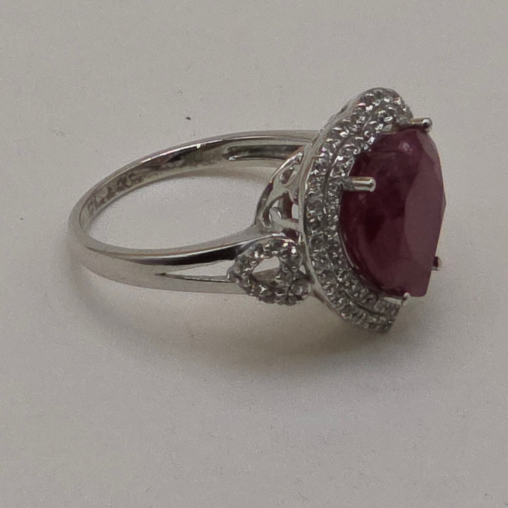 Sterling Silver & Red Heart Topaz Statement Ring