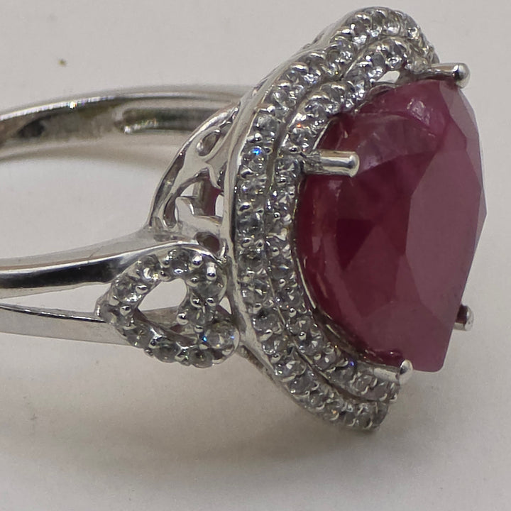 Sterling Silver & Red Heart Topaz Statement Ring