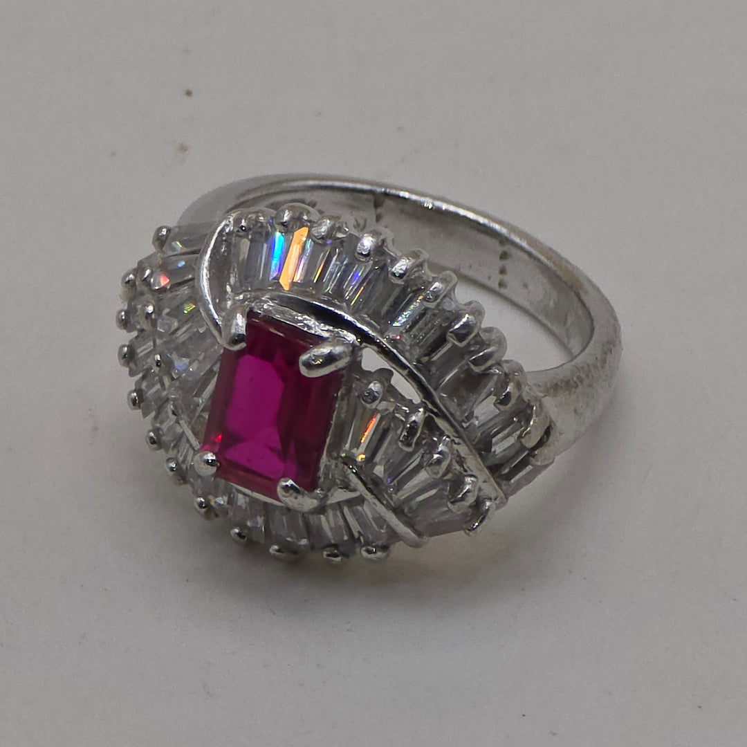 Sterling Silver & Red Rectangle Topaz Statement Ring