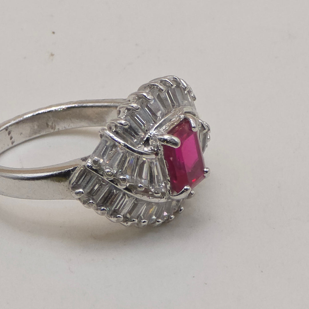 Sterling Silver & Red Rectangle Topaz Statement Ring