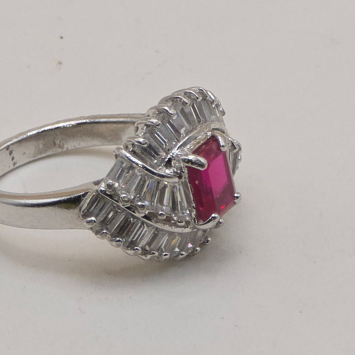 Sterling Silver & Red Rectangle Topaz Statement Ring