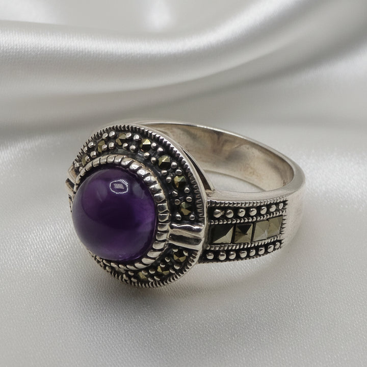 Sterling Silver & Cabochon Amethyst Statement Ring