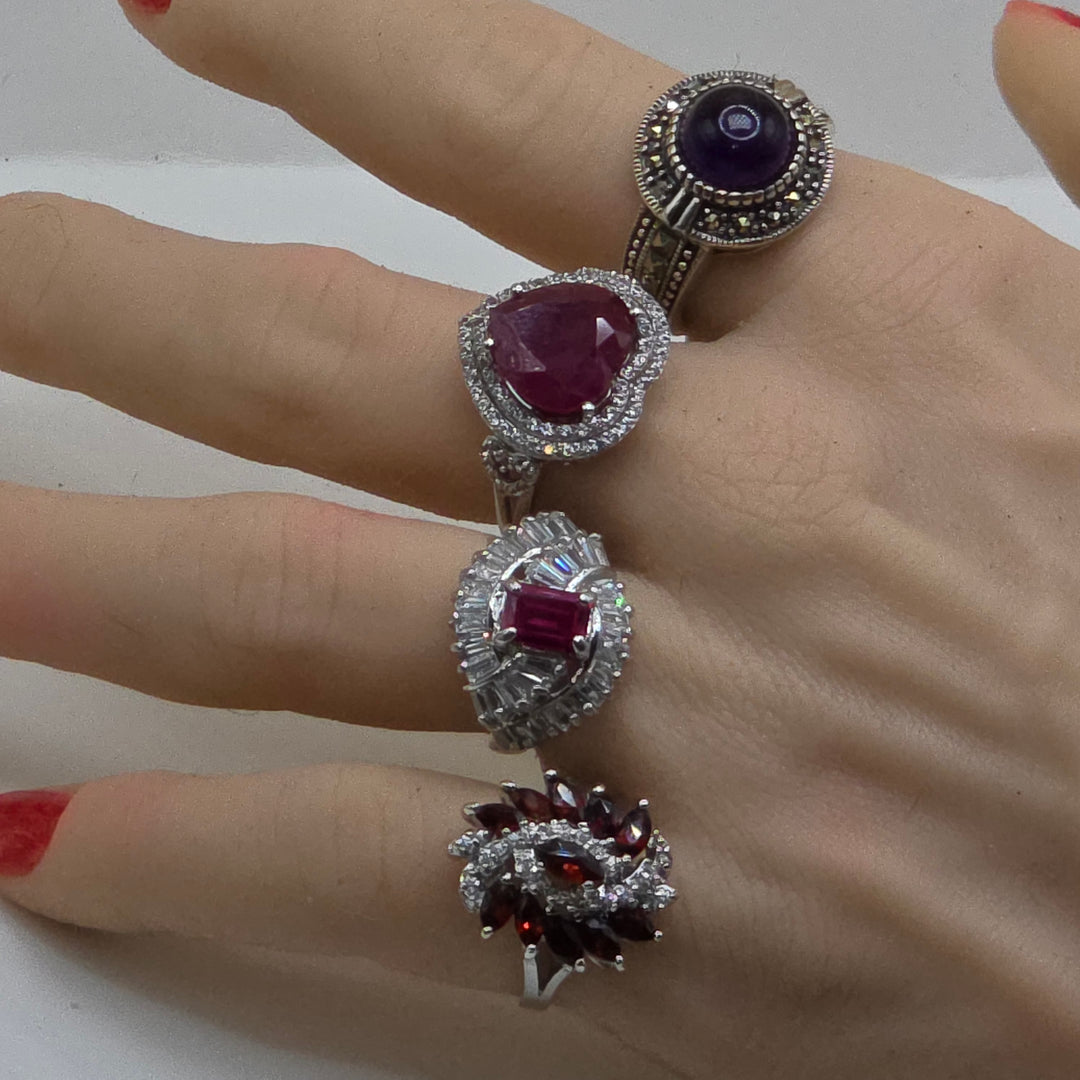 Sterling Silver & Red Rectangle Topaz Statement Ring