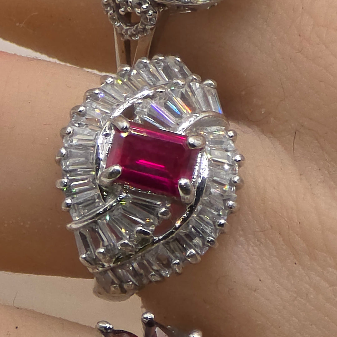 Sterling Silver & Red Rectangle Topaz Statement Ring