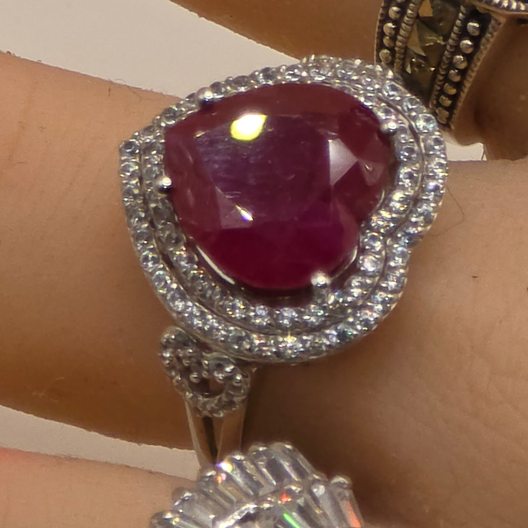 Sterling Silver & Red Heart Topaz Statement Ring