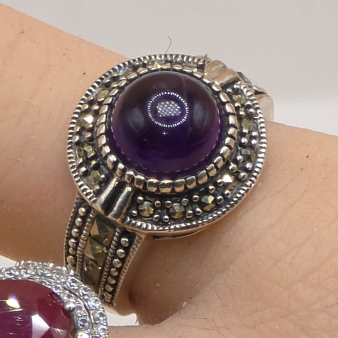 Sterling Silver & Cabochon Amethyst Statement Ring