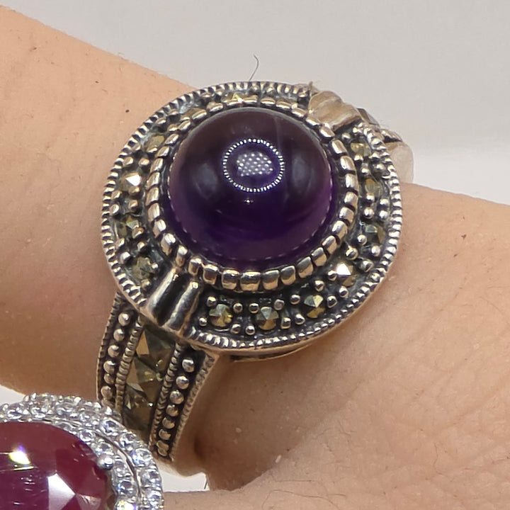 Sterling Silver & Cabochon Amethyst Statement Ring